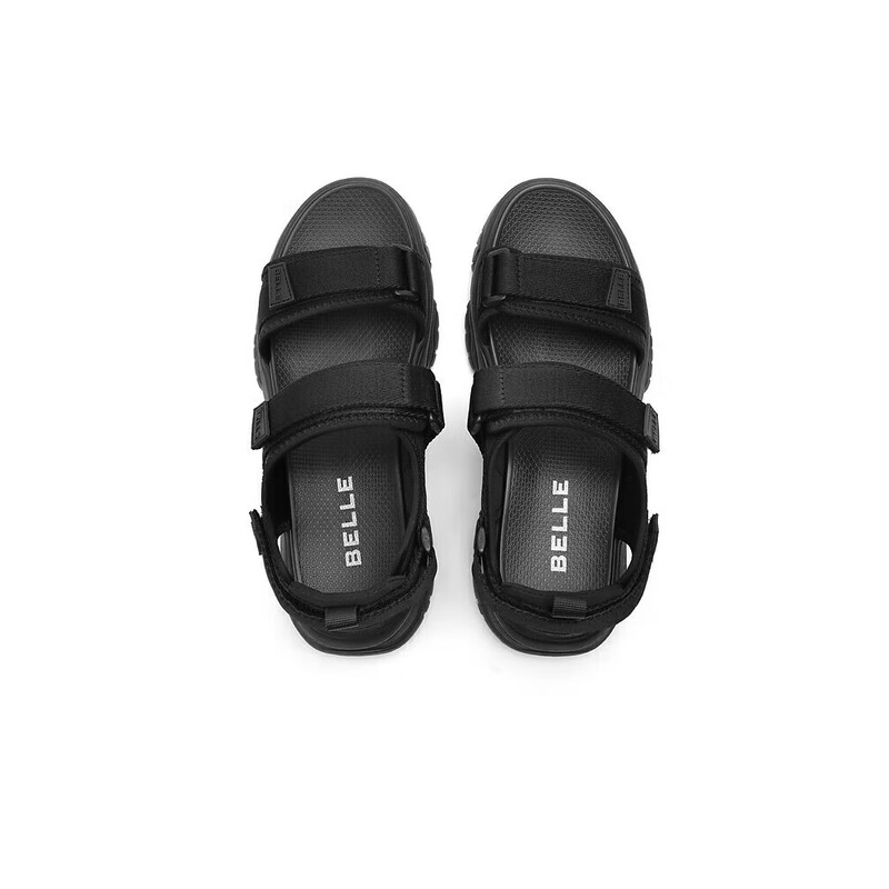 百丽厚底沙滩凉鞋男2023夏季新款魔术贴户外休闲运动凉鞋A1147BL3 黑色(双杠) 41