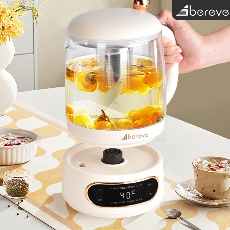 Abereve艾贝丽多功能养生壶煮茶器电烧水壶煮蛋器 可泡水果茶可冲奶可煲中药【12H智能预约多段保温】 ABL-YSH016米白色 1.5L