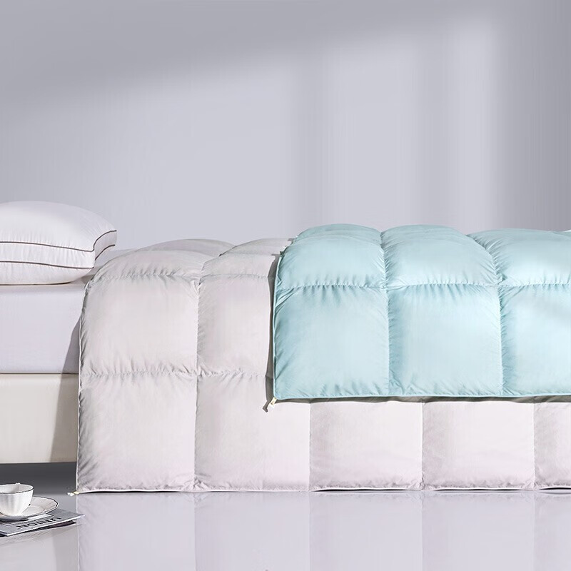 富安娜家纺超柔羽绒被子 白鹅绒被芯冬天厚被褥盖被单双人被【线下同款】1.5米/1.8米床（203*229cm)绿