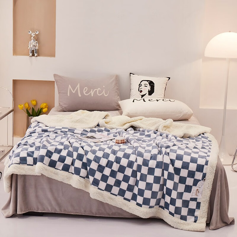 伊伊爱 棋盘格系列保暖盖毯 （单位：条） 牛仔蓝 200*230cm/TZ0TK02200140