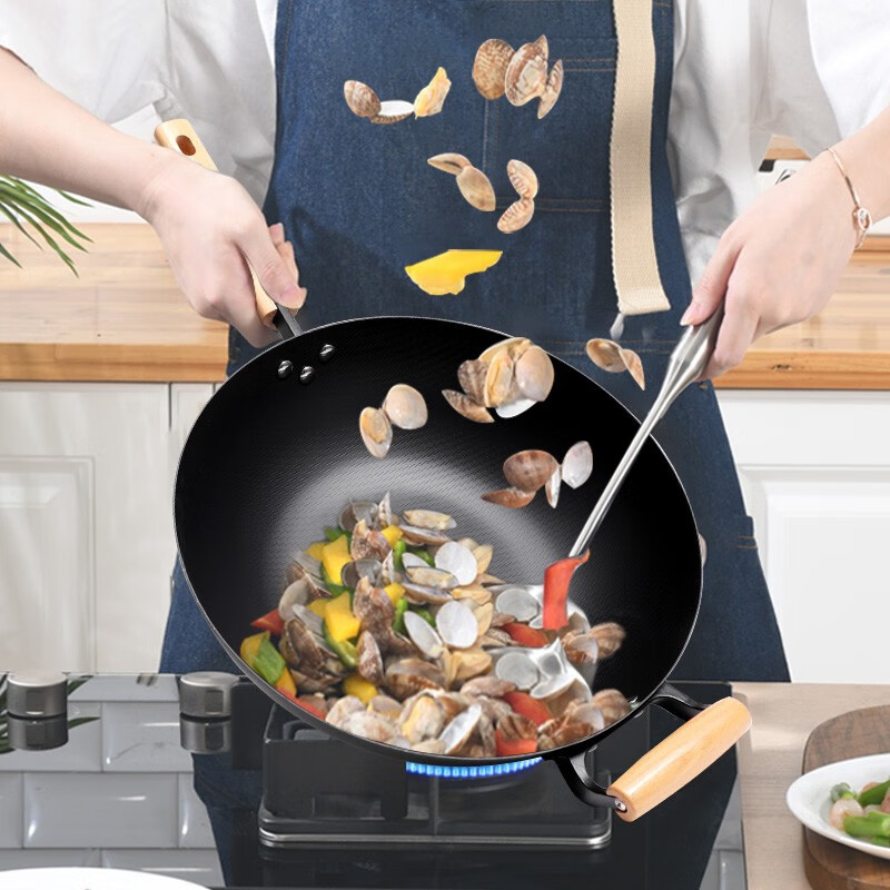 康巴赫铁锅无涂层家用米纹炒锅真防锈耐腐蚀炒菜锅电磁炉煤气灶通用34cm KGW-C34JT