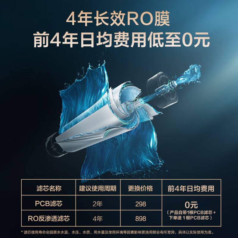 美的（Midea）白泽800G净水器家用净水机厨下式净饮机4年RO反渗透过滤器直饮机纯水机京品家电京东小家智能2L/分