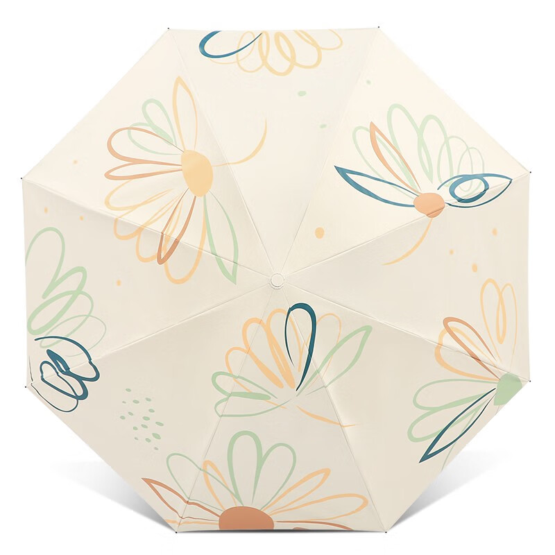 天堂伞黑胶防晒防紫外线太阳伞轻小便携折叠遮阳伞晴雨两用伞女学生 奶酪色-三折大花