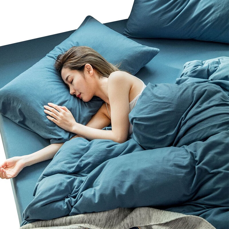 Tri-polar天竺棉日式纯色床品套件 TP2982 海蓝色 1.8m床笠款四件套