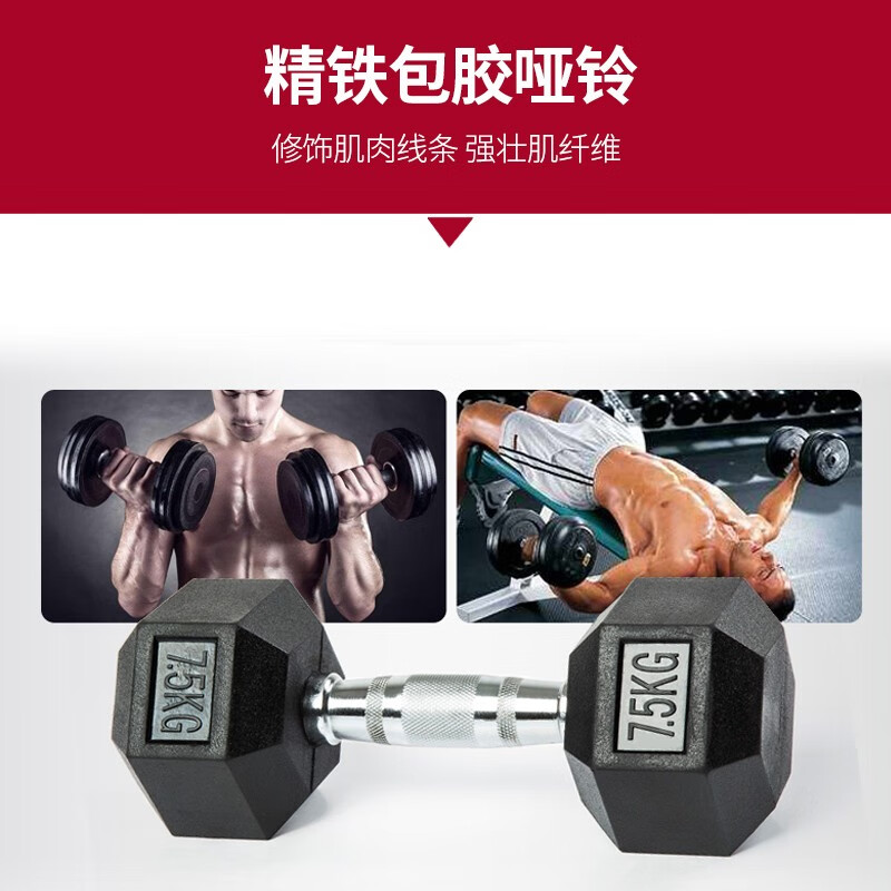捷瑞特JOROTO美国品牌环保包胶六角哑铃男士家用健身器材 7.5kg/对