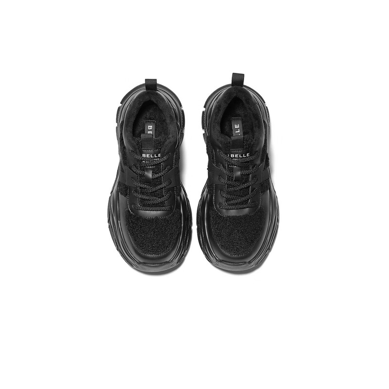 百丽厚底增高老爹鞋女2023冬季新款毛毛印花休闲运动鞋B1508DM3 黑色 34