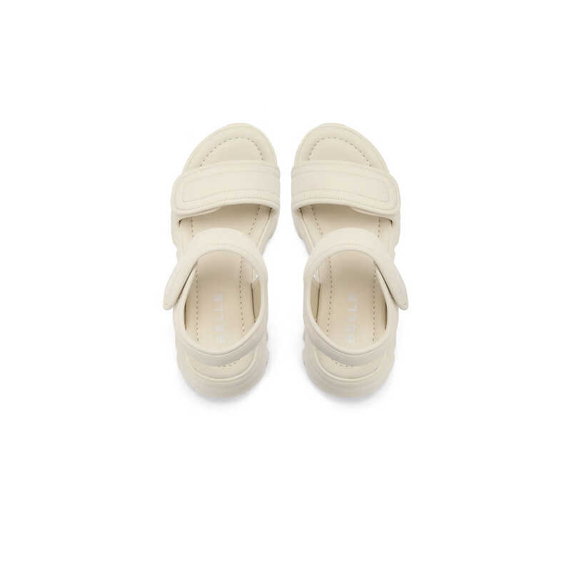 百丽厚底运动凉鞋女2023夏新户外魔术贴懒人老爹休闲凉B1342BL3 米色 36