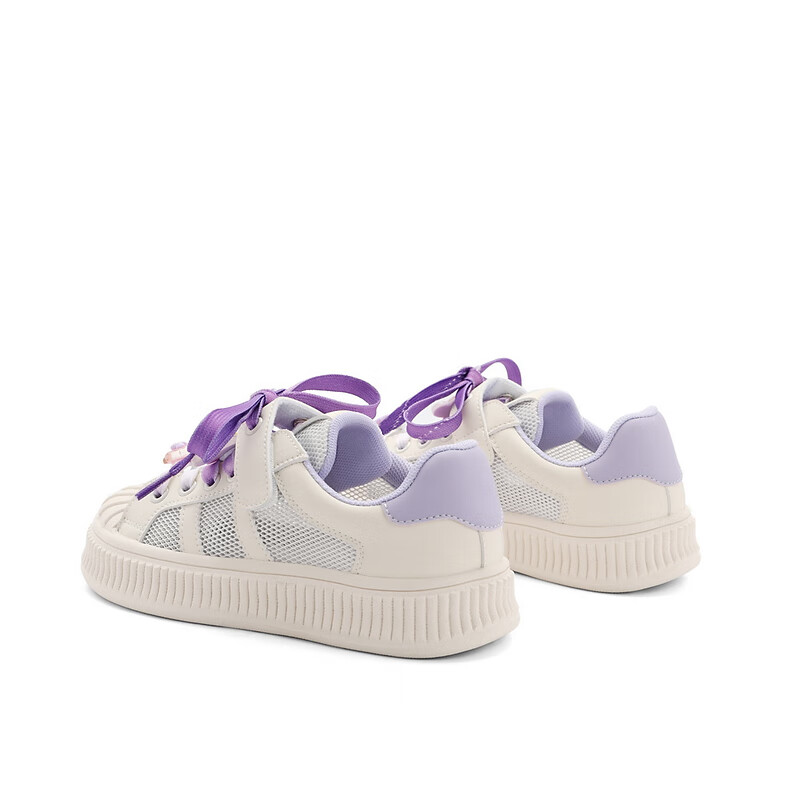 百丽可爱板鞋童鞋2023夏季新商场同款贝壳头饼干鞋38060B83 白色/紫色 28