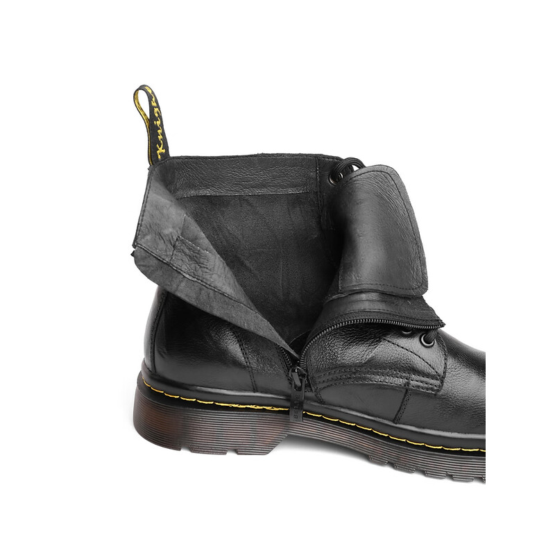 百丽潮搭马丁靴男2023冬季新款商场同款牛皮褶皱英伦风工装靴8CM01DD3 黑色 38