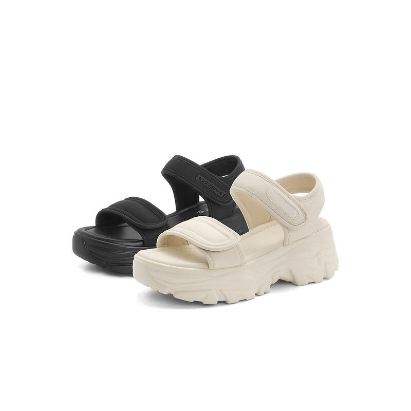 百丽厚底运动凉鞋女2023夏新户外魔术贴懒人老爹休闲凉B1342BL3 米色 36