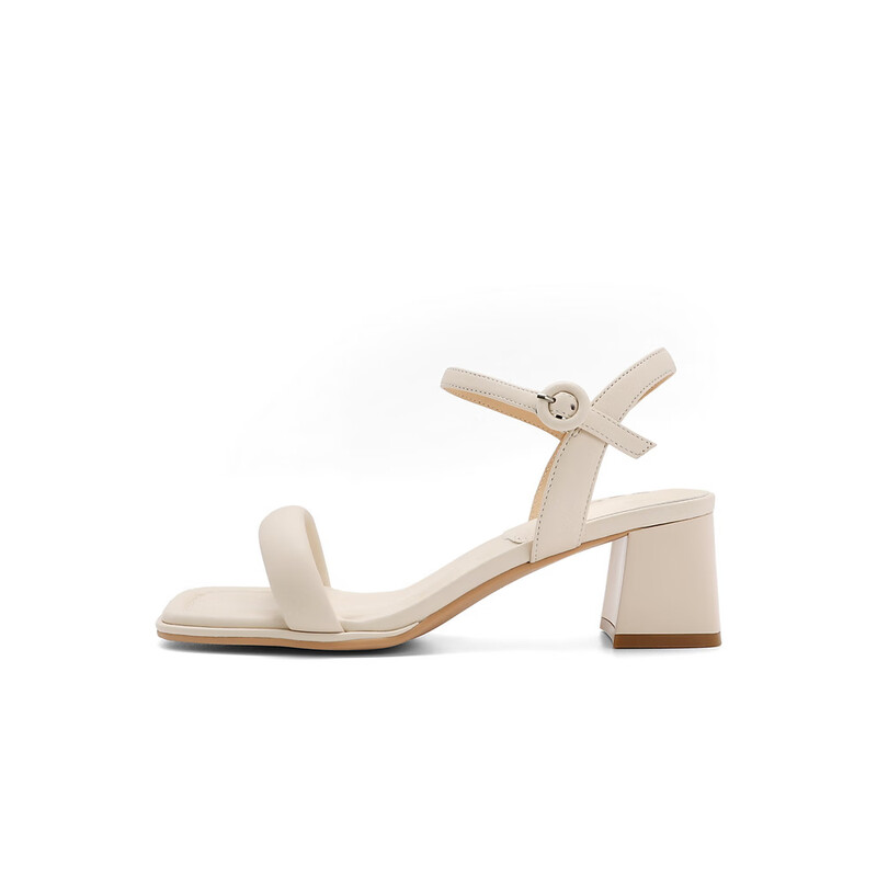 百丽简约一字带凉鞋女2023夏季新商场同款羊皮革通勤凉鞋Z9B1DBL3 米白 36