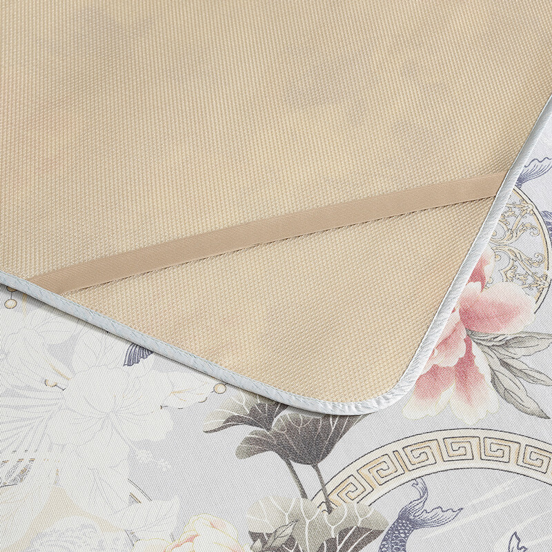 富安娜家纺 凉席冰丝席子空调席三件套 夏季双人可折叠防滑绑带印花席 锦绣国色 1米8床 橙色