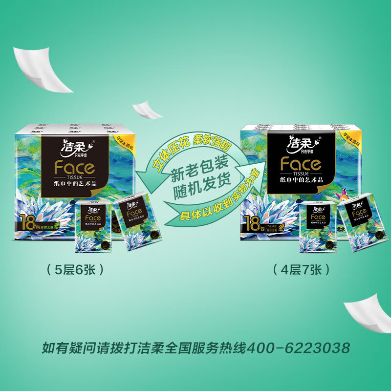 洁柔手帕纸 柔厚18包面巾纸 (油画Face系列更高端)可湿水便携新老交替