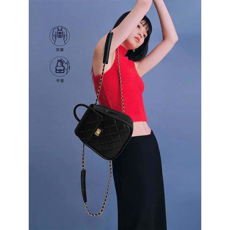 百丽【刘雯同款】2023夏季新款休闲通勤出游双肩包X9097BX3 黑色 F