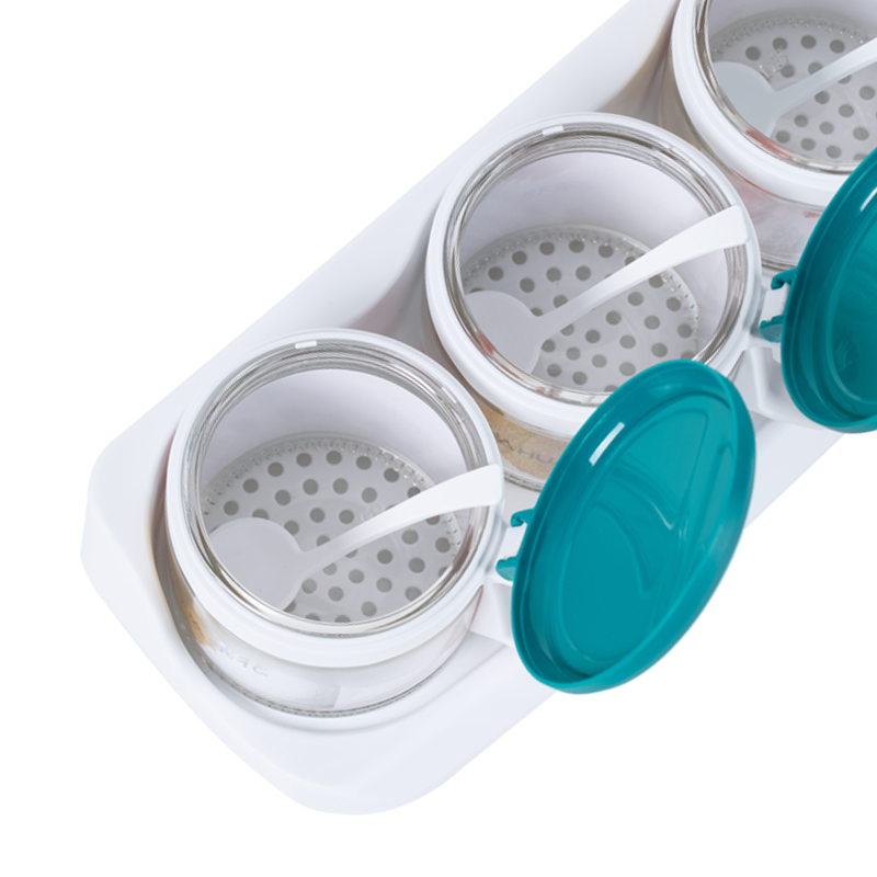 茶花（CHAHUA） 盐罐3组装圆形调味罐300ml佐料盒套装调料罐油壶 绿色【3个1组装】