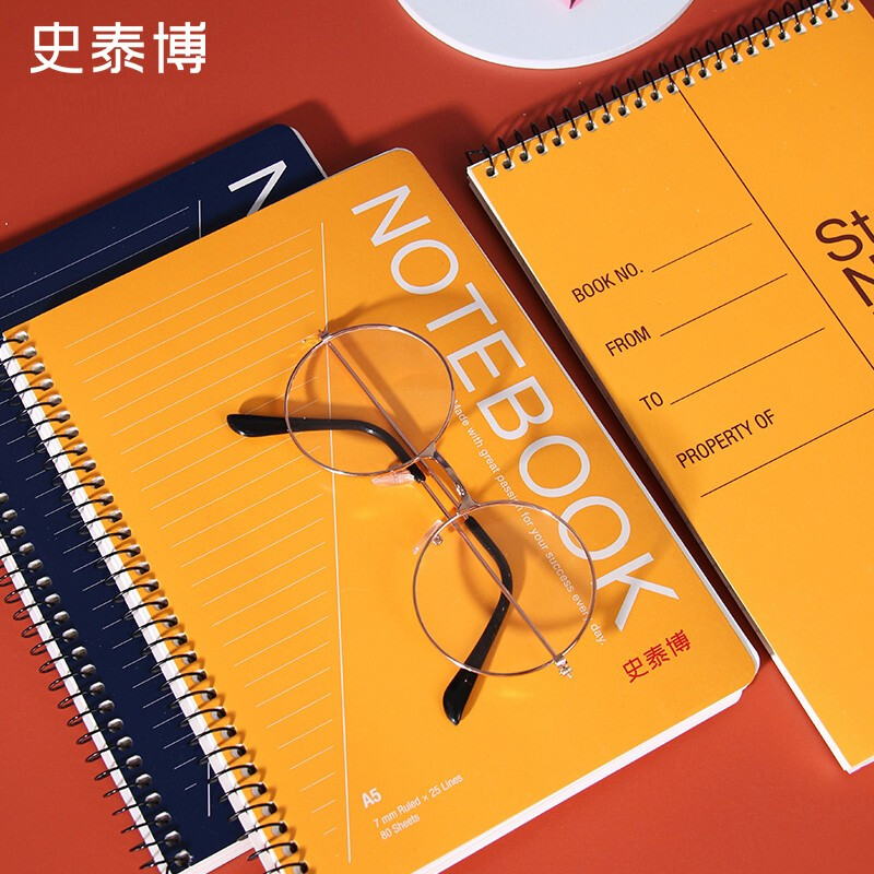 史泰博 PP面螺旋日记本 办公专用记事本会议记录本 学生专用笔记本文具本子 上下翻 加厚 pp封面/A5典雅灰/每本60页/1本/148*2