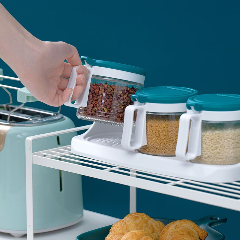 茶花（CHAHUA） 盐罐3组装圆形调味罐300ml佐料盒套装调料罐油壶 绿色【3个1组装】