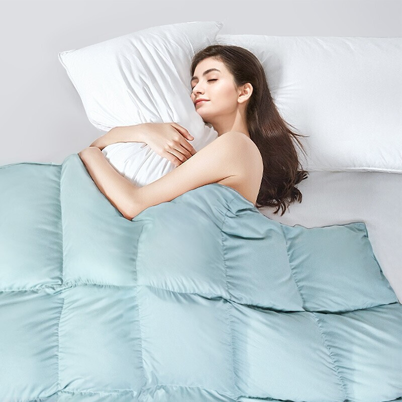 富安娜家纺超柔羽绒被子 白鹅绒被芯冬天厚被褥盖被单双人被【线下同款】1.5米/1.8米床（203*229cm)绿