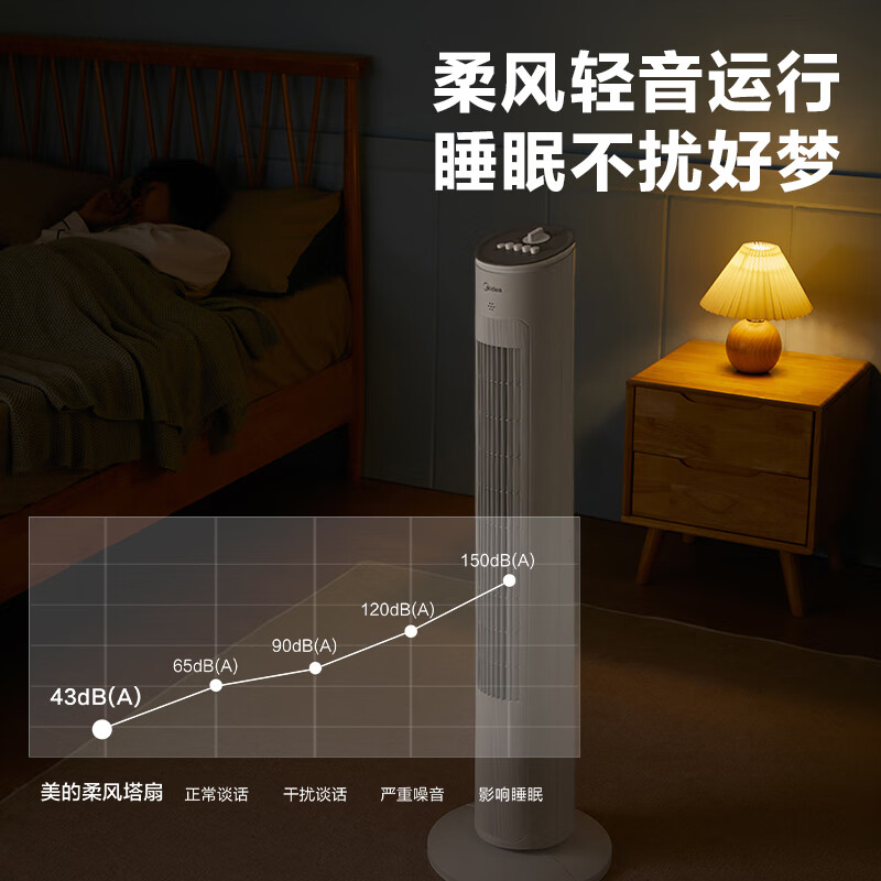 美的（Midea）【轻音节能】定时塔扇家用电风扇大风量无叶风扇轻音电扇远柔风落地扇台式摇头小型风扇 ZAF09MA