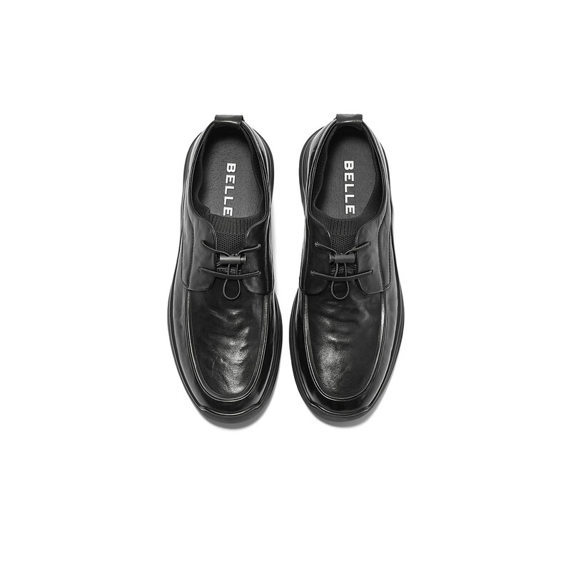 百丽一脚蹬商务鞋男2023秋季新牛皮褶皱爸爸鞋休闲皮鞋A1240CM3 黑色 38