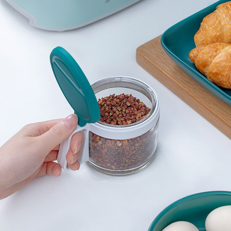 茶花（CHAHUA） 盐罐3组装圆形调味罐300ml佐料盒套装调料罐油壶 绿色【3个1组装】