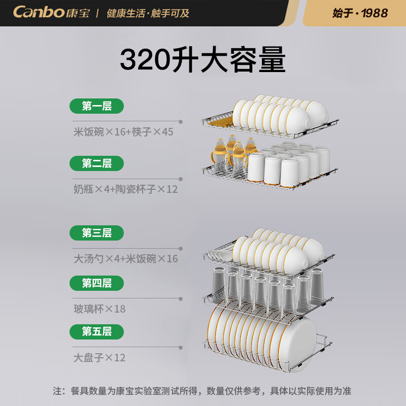 康宝（Canbo）消毒柜 家用 立式消毒碗柜大容量 商用碗筷餐具奶瓶茶杯消毒柜双门高温二星级碗柜XDZ320-D1