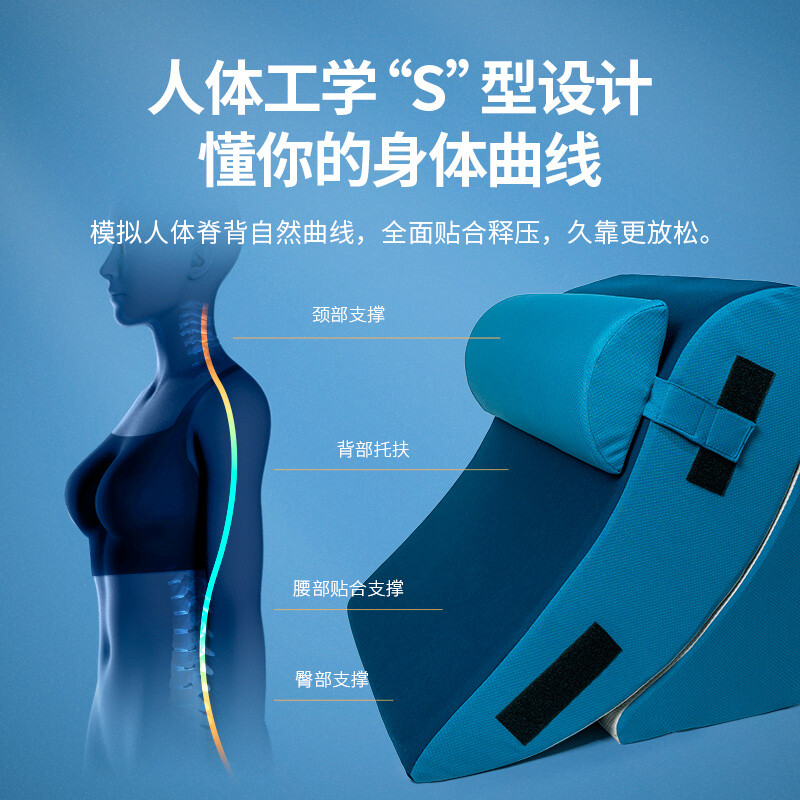 佳奥（JAGO）床头大靠垫沙发三角靠枕护腰垫老人床上看书孕妇靠背记忆棉护腰枕 巨型床头靠垫【藏青升级四件套】