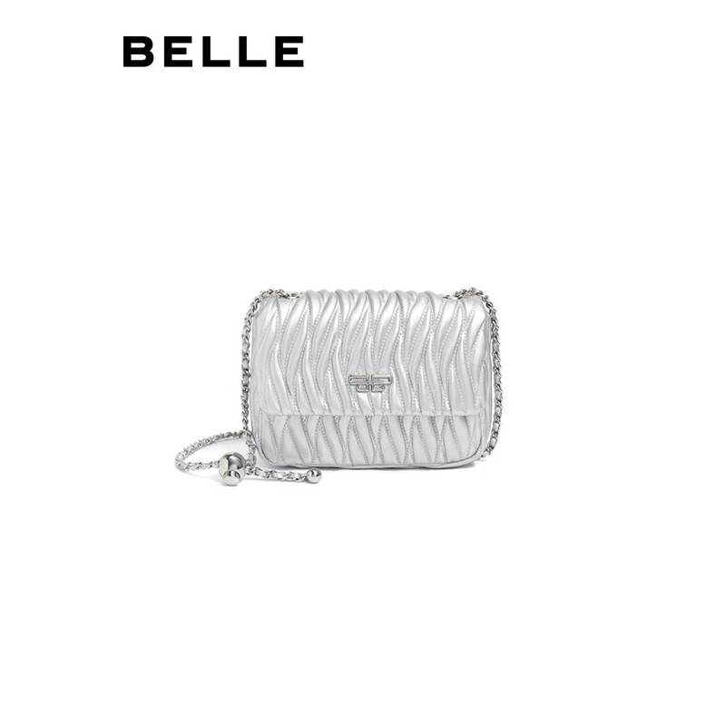 百丽秋季新商场同款褶皱银色高级礼盒款小方包X6895CX3 银色 F