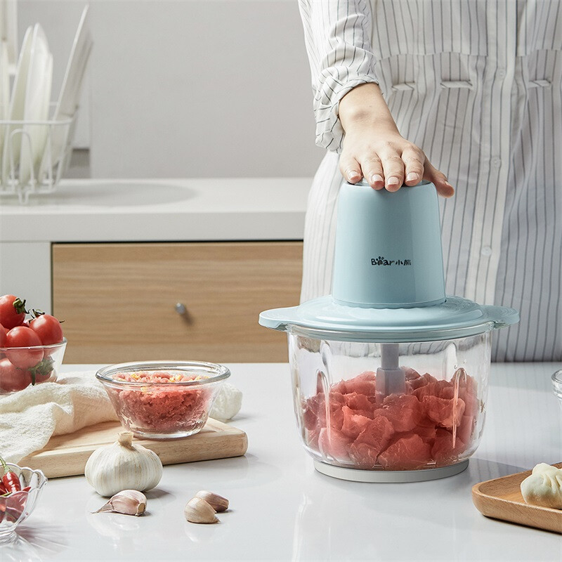 小熊（Bear）2升绞肉机 家用电动玻璃多能料理机绞馅机碎肉打肉机切菜搅拌机QSJ-C03B1[蓝色]