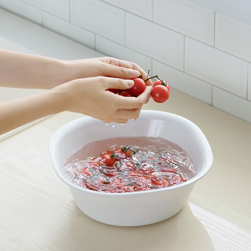 茶花银离子抗菌加厚脸盆塑料脚盆洗PP新生婴儿童大小脸盆洗菜盆 【抗菌款大号】方盆