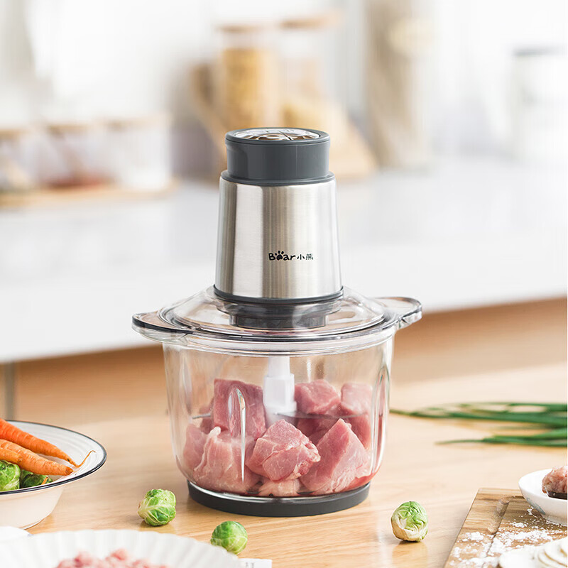 小熊（Bear） 家用电动不锈钢搅拌机绞馅机切碎肉机辅食料理机绞菜打蒜机QSJ-B03Y7 灰色