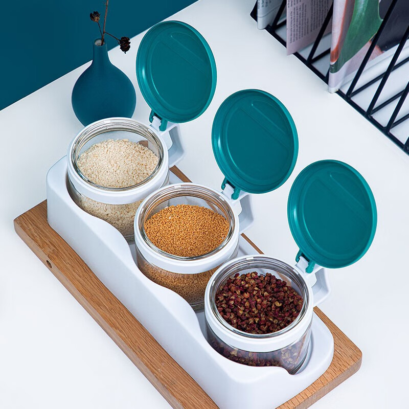 茶花（CHAHUA） 盐罐3组装圆形调味罐300ml佐料盒套装调料罐油壶 绿色【3个1组装】
