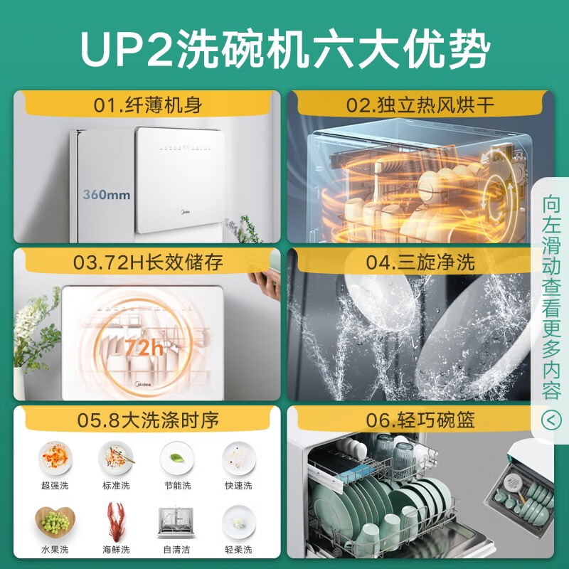 美的（Midea）5套 洗碗机台式 高温除菌 85℃热风烘干 三旋劲洗 双层碗篮 水果海鲜洗 京东小家 UP2（极地）