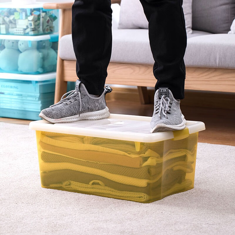 茶花（CHAHUA）茶花加厚收纳箱多容量透明整理箱衣服收纳盒玩具储物箱换季整理 【15.5L中号】2个装 秋叶黄