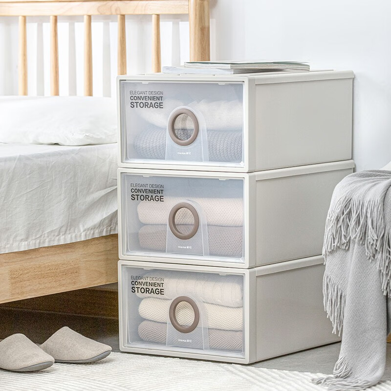 茶花（CHAHUA） 茶花抽屉式收纳柜透明收纳箱衣服储物柜塑料收纳盒家用卧室 2层】B450L 30.5L*2（45*35*30