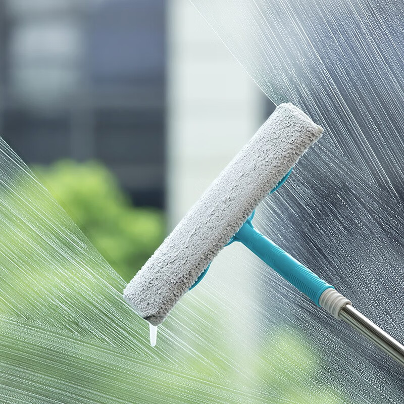 茶花擦玻璃神器双面清洗擦窗器家用伸缩杆窗户刮洗清洁工具 玻璃刮水 升级款【蓝色杆1.45米】