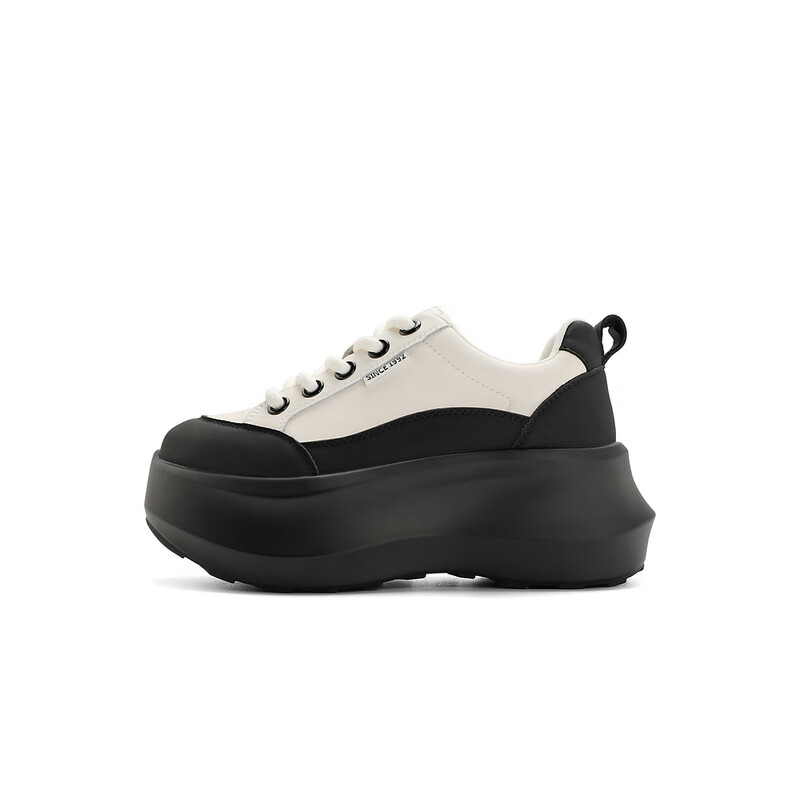 百丽厚底增高小白鞋女2023秋季新款百搭运动休闲鞋B1562CM3预售 黑色 34