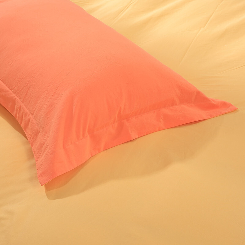 富安娜家纺水洗棉四件套纯棉 100%全棉床品套件套 纯色简约单双人床单被套 暖茶1米5/1米8床(203*229cm)橙色