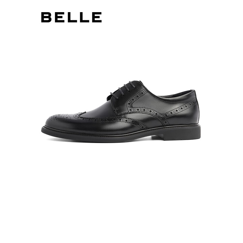 百丽正装皮鞋男2023新款内增高婚鞋牛皮商务德比A1095AM3预售 黑色89183 40