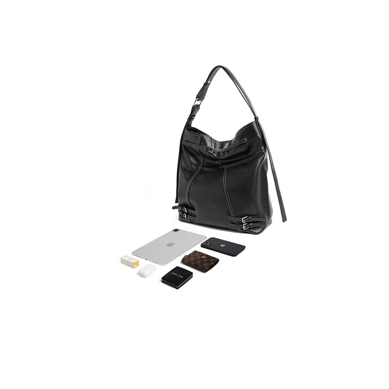 百丽【明星同款】男包2023冬新商场同款潮酷机车包斜挎托特包X9242DX3 黑色 F