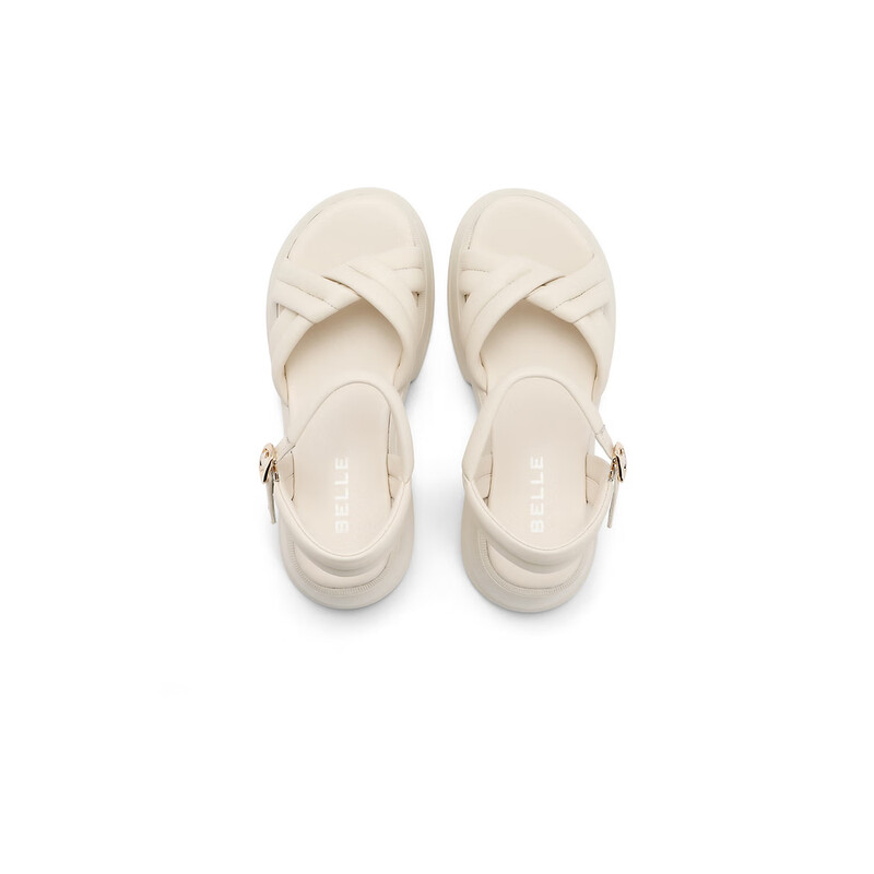 百丽扭结休闲凉鞋女2023夏季新商场同款粗跟增高凉鞋Z9C1DBL3 米白 38