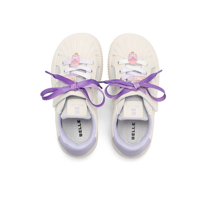百丽可爱板鞋童鞋2023夏季新商场同款贝壳头饼干鞋38060B83 白色/紫色 28