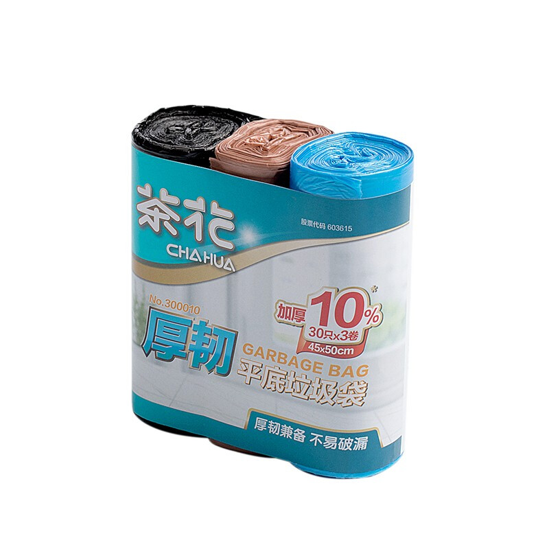 茶花平口垃圾袋厨房卫生间一次性塑料袋办公室宿舍厚韧垃圾袋 厚韧垃圾袋3卷装M30
