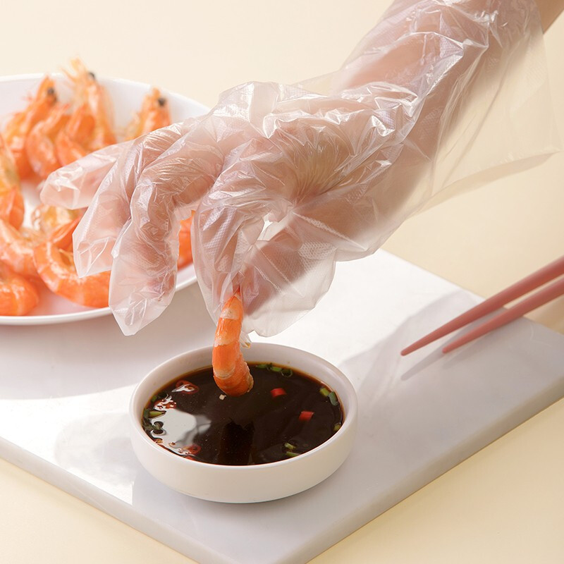 茶花（CHAHUA）一次性手套餐饮薄膜龙虾手套透明塑料手套厨房用品 颜色随机 2包【共200只】