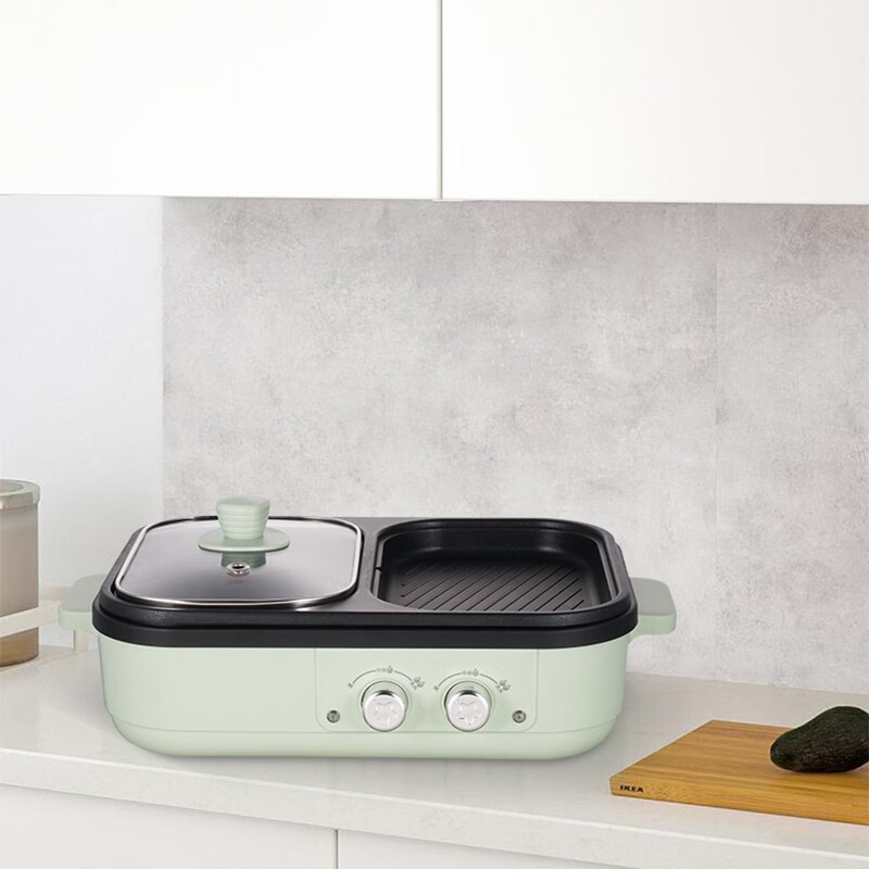 Abereve 艾贝丽多功能料理锅家用蒸煮炒煎涮烤一体锅不粘锅火锅专用锅鸳鸯火锅 1L 多功能料理锅ABL-HG09