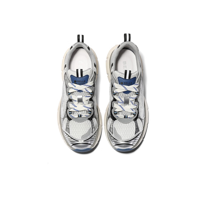 百丽潮酷撞色休闲鞋男2023冬新网面透气轻便运动风老爹鞋A1290CM3 灰色 38