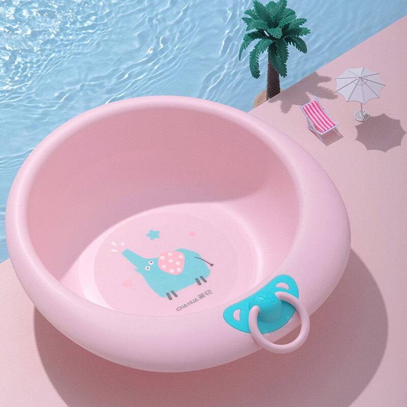 茶花欧铂兹抗菌加厚卡通脸盆塑料脚盆洗PP婴儿童大小脸盆 粉色