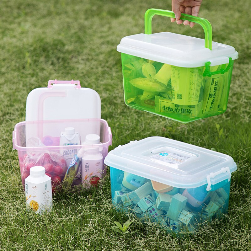 茶花（CHAHUA）茶花小号收纳箱化妆品收纳箱6.5L提把透明整理箱密封塑料收纳盒 【6.5L一个装】绿色 6.5L