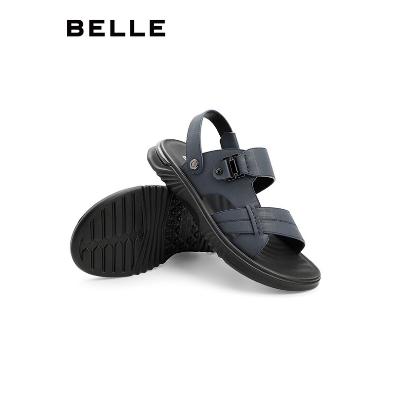 百丽休闲凉鞋男商场同款牛皮凉拖两穿软底沙滩鞋7NZ01BL2 蓝色 43