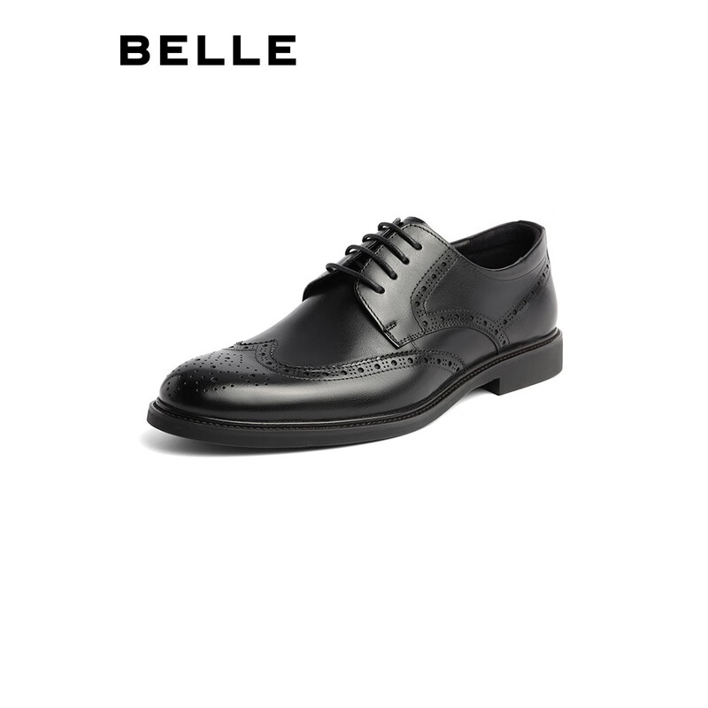 百丽正装皮鞋男2023新款内增高婚鞋牛皮商务德比A1095AM3预售 黑色89183 40